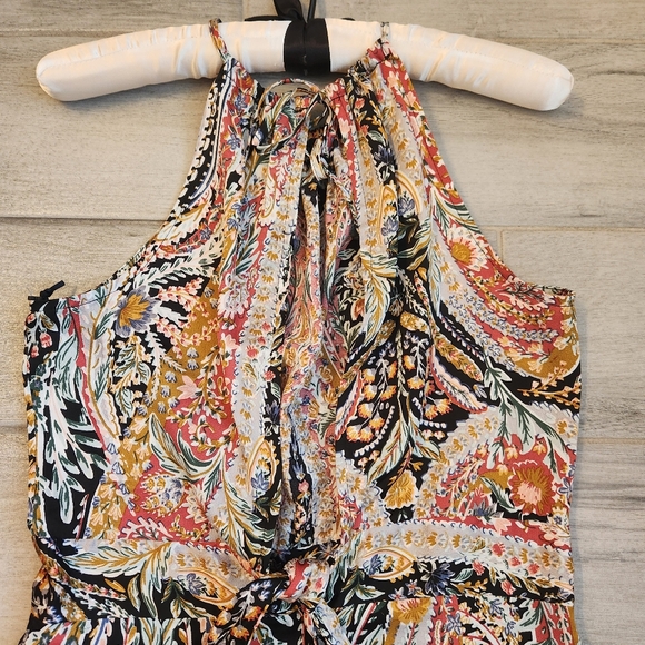 1.State Jumpsuit 2 Paisley Black Red Halter Wide Leg Back Tie Boho Comfy New$100 - Picture 5 of 16